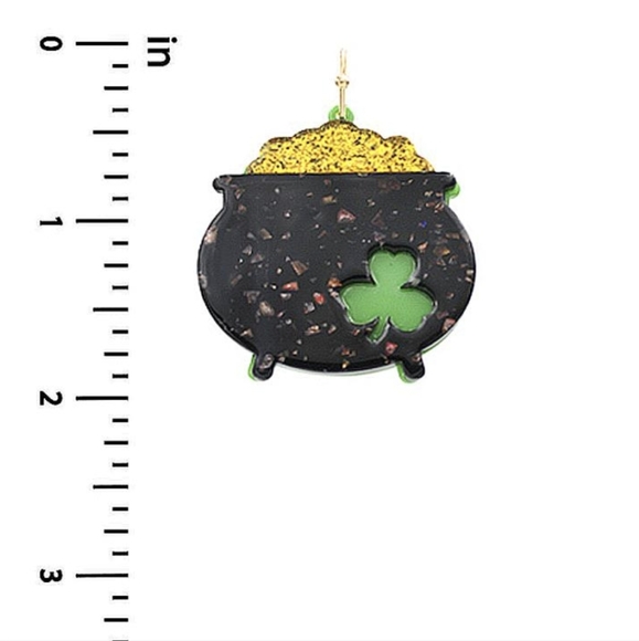 Pot of Gold cauldron St. Patrick's Day clover glitter earrings pierced NWT - Picture 3 of 5